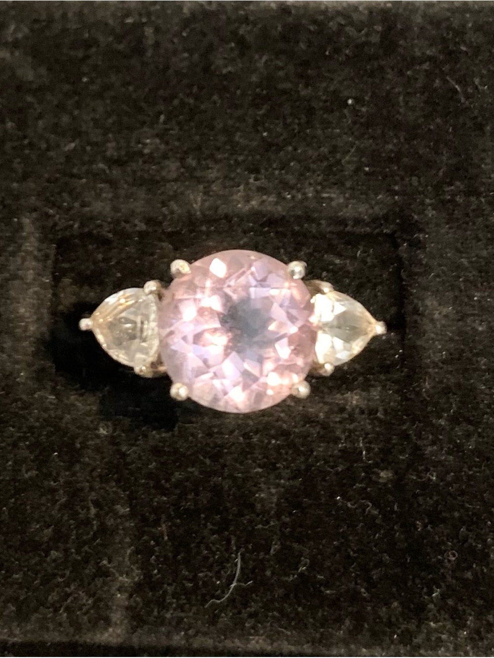 .925 Silver Ring with Light Purple Gemstone with Zirconia side stones - Size 8.5